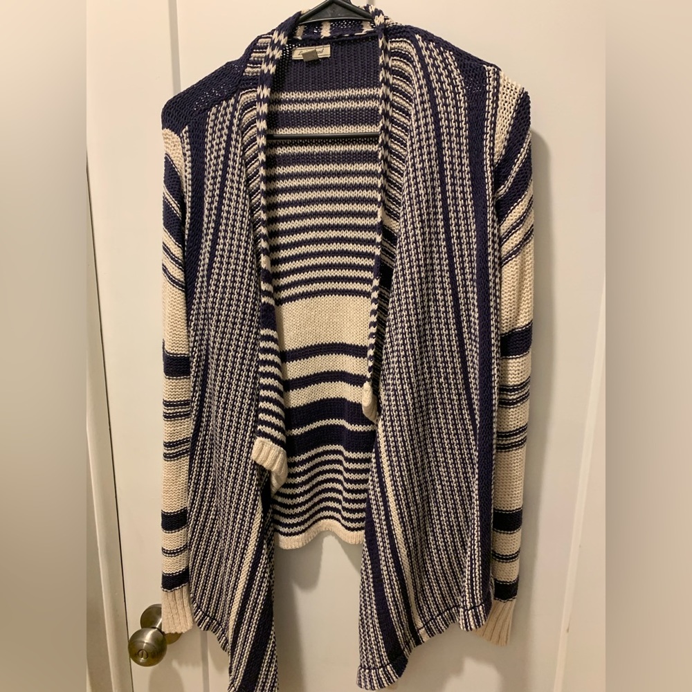 Striped open waterfall knit sweater